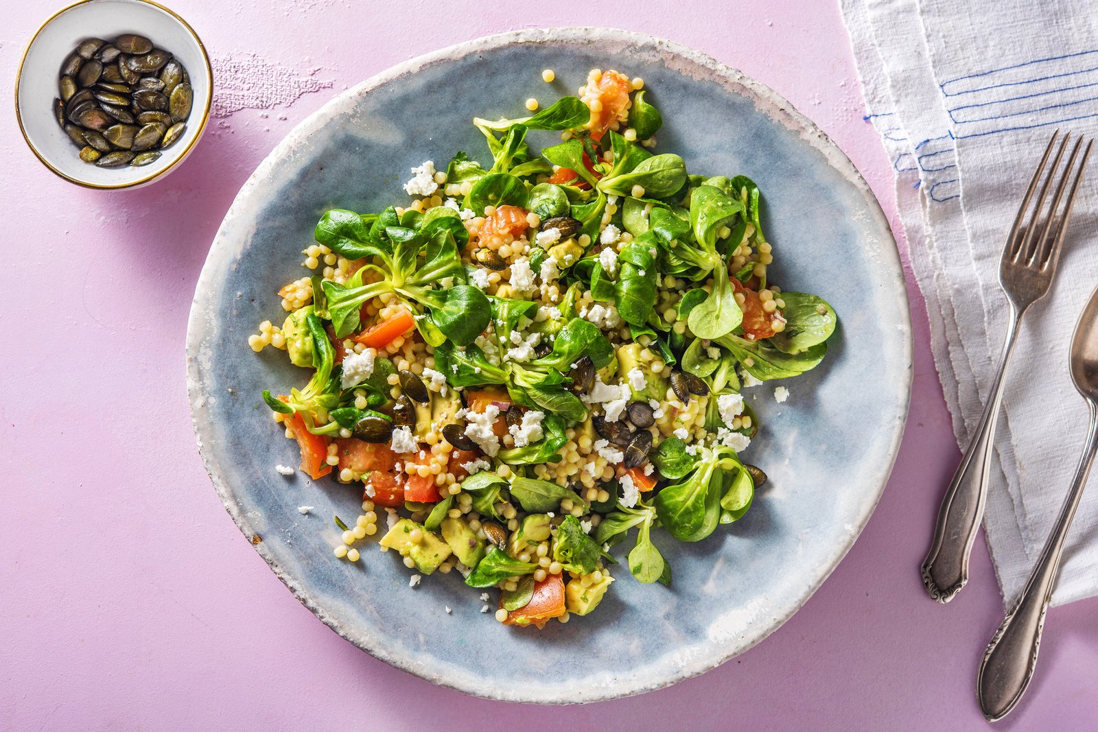 Salade couscous perlé, avocat & feta